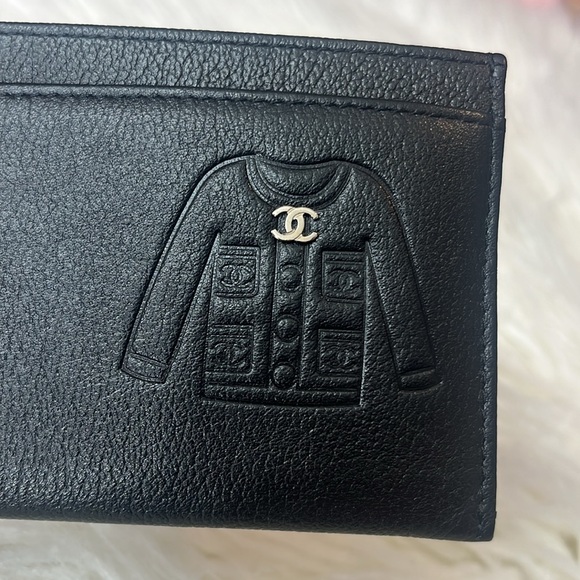 Chanel Black Card Holder wallet embossed Jacket CC charm - Picture 4 of 10